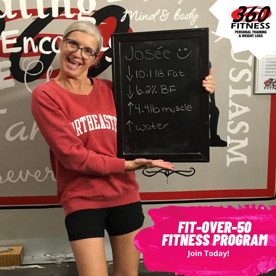 Josee with her Fit Over 50 results at 360 Fitness